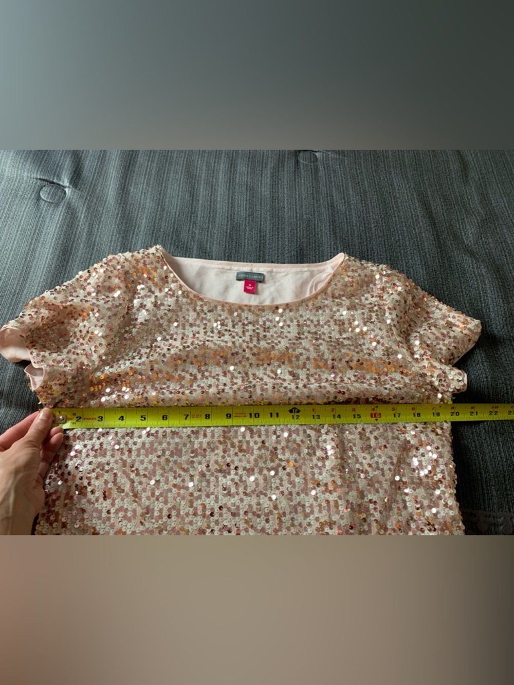 New Vince Camuto Sequin Shift Mini Dress Rose Gold - Picture 10 of 11